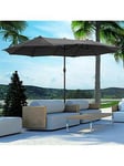 Outsunny 4.6M Sun Umbrella Canopy Double-Sided Crank Sun Shade With Cross Base - Grey