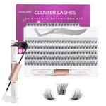 Individual Lashes with Lash Bond and Seal 120 Cluster Lashes Eyelash Extension Kit Thin Band Lash Clusters Wide Stem Lash Extensions Mix C/CC/D Curl 10-16mm Length False Eyelashes with Glue - OP17