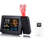 Réveil de projection avec capteur extérieur, station météo personnelle pour chambre à coucher, projecteur à intensité variable, double alarme,