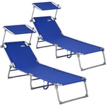 Chaise longue pliable transat avec pare-soleil facile à transporter bain de soleil pour plage jardin camping 2x Bleu