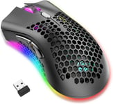 Souris De Jeu Sans Fil, Souris D'Ordinateur Avec Plaque En Nid D'Abeille, 7 Boutons Programmés, 3 Dpi Réglables, Récepteur Usb, Souris De Jeu Portable Ergonomique Rgb Pour Pc (Dual Mode-Black)