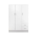 Garde-robe 3 portes Dpavese, Mobilier de chambre, Dressing fermé, Armoire avec 3 portes et 2 tiroirs, 120x50h170 cm, Blanc