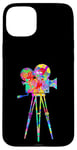 Coque pour iPhone 15 Plus Caméra vidéo Arc-en-ciel Art Splatter Film Lover Design