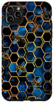 Coque pour iPhone 11 Pro Max Coque de téléphone motif géométrique bleu avec abeilles sur noir