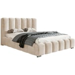 Lit adulte 180x200 Pearl avec sommier - lit double, sommier à lattes - tissu velours, mousse épaisse - Beige (Amor Velvet 4304)