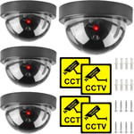 Caméra factice 4 pièces: Fake Surveillance Caméra CCTV avec Lumière LED clignotante Caméra de sécurité Dôme Caméra de Surveillance Factice Fausse Caméra Dôme Caméra Dôme pour Intérieur et Extérieur