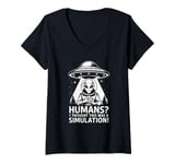 Womens Humans? I Thought This Was A Simulation Funny Alien UFO V-Neck T-Shirt