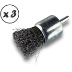 Kibros - Brosse en bout sur tige Forme pinceau Fil acier dur Diamètres variés - Quantité x 3 - ø 28 mm - acier - Dure