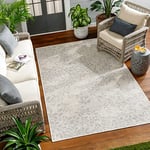 Livabliss Serik Indoor Outdoor Rug - Large Boho Rug for Living Room 160x213cm, Dining, Kitchen Rug - Vintage Patterned Neutral & Coloured Rugs, Waterproof, Stain Durable, Ivory and Grey Rug