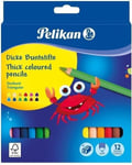 Pelikan Puuvärikynät, kolmikulmaiset, SOFT, paksu, 12 väriä + teroitin