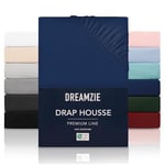 Dreamzie Drap Housse 80x200 cmpour Matelas Épais jusqu'à 33 cm - 100% Polyester Microfibre - Bleu Foncé Certifié sans Produits Chimiques (Oeko TEX), Drap Housse avec Élastique Complet