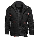 WYYSYNXB Automne Et Hiver Hommes Encapuchonné Pur Coton Veste Fermeture Éclair Plus Cachemire Épaissir Garder Au Chaud Mi-Longueur Moto Veste Manteau M-4XL Code,Noir,M