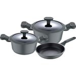 Lot de 5 batteries de cuisine : poêle sans couvercle de 24 (1,9 L), casseroles avec couvercle de 20 (2,46 L) et 24 cm (4,3 L), aluminium moulé sous pression, convient à l'induction, collection Solo de