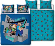 Minecraft Survive Double Duvet Cover Reversible Bedding Set Alex Steve Creeper