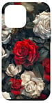 iPhone 13 Pro Max Aesthetic White And Red Rose Red Roses Pattern Case