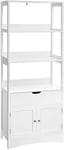 VASAGLE Meuble de Rangement de Salle de Bain, Armoire Haute, Bibliothèque, avec 3 Compartiments Ouverts, 1 Tiroir et 1 Placard, 32,5 x 60 x 154 cm, pour Salon, Cuisine, Bureau, Blanc BBC67WT