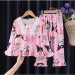 Sanrio Kuromi Kostym Barn Långärmad Pyjamas Flickor Pojkar Cartoon T-shirt+byxor 2 st/set Barn Casual Sovkläder A 7-9Years