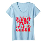 Womens Oh What Fun It Is To Cheer Sports mom Cheerleading Christmas V-Neck T-Shirt