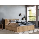 Vente-unique Lit coffre 140 x 190 cm - Coloris : Naturel et anthracite + Matelas - ELPHEGE