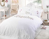 Belle Maison Dreams White Duvet Cover Quilt Bedding Set, White Pink Flowers Butterflies, Double