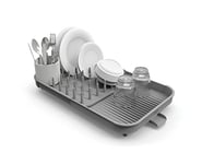 Joseph Joseph Duo Expandable Dish Drying Rack, Kitchen Dish Plate Drainer with Utensil Pot and Draining Spout, Grey