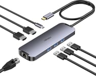 Station d'accueil USB C double moniteur,USB C vers 2 HDMI 4K 60 Hz avec Ethernet,charge 100 W et USB 3.0,hub USB-C compatible avec HP MacBook Pro Air,2 adaptateurs HDMI de type C pour ordinateur(Q754