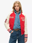 Superdry College Graphic Jersey Bomber Jacket, Risk Red/Oatmeal