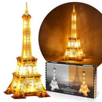 FUNPOLA 13 Pouces Puzzle 3D Tour Eiffel à LED - Maquette a Construire Adulte d'architecture - Monument de Paris de Nuit - Puzzle 3D pour Adultes (Or, Taille Standard)