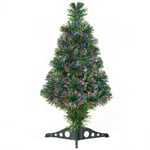 Sapin de Noël artificiel lumineux fibre optique multicolore + support pied dia. 35 x 60H cm 55 branches vert