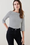 Cotton Stripe Scoop Neck 3/4 Sleeve T-shirt