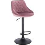 Tabouret de Bar en Velours Woltu Tabouret pour bar-bistro avec repose-pied, Siège Hauteur réglable, Rose