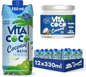 Vita Coco Bundle; Pure Coconut Water 12 x 330ml + Organic Coconut Oil 250 ml, Water Packed With Electrolytes & Vitamins, Gluten Free, Use Oil For Cooking, Skin Moisturiser or Hair Shampoo