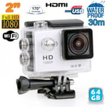 Caméra Sportive Étanche 30M 170° Full HD Wifi Time Lapse Slow Motion Argent 64Go YONIS