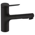 hansgrohe Zesis M33 Mitigeur de cuisine 150 avec douchette extractible 2 jets, sBox, noir mat, 74803670