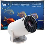 Iggual - Projecteur portable avec écran 100 », mini projecteur MP720p avec Android TV, HDMI, WiFi et Bluetooth 5.0, projecteur 120 ANSI Lumens avec correction verticale, rotation à 180º et haut-parleu