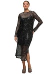 Studio Untold Femme Grandes Tailles Robe Longue à col Rond et Manches Longues, Coupe Slim, Strass sur Toute la Surface Noir 54+ 825275100-54+