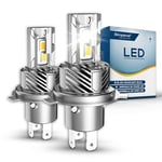 Sinoparcel 2024 Améliorée H4/9003 LED Ampoule de Phare Ventilée, Lampe plus Durable au Remplacer Halogène pour Voiture, Blanc 6500K, Lot de 2