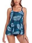 FLYILY Femme Tankini Maillot de Bain Bikini Set 2 Pièces Shorty avec Gilet Gaze sans Manches Beachwear Taille Grande(Leaves,3XL)