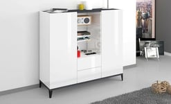 Dmora - Buffet Niccolò, Buffet de Cuisine avec 2 Portes et 2 tiroirs, Buffet de Salon, 100% Made in Italy, 120x40h133 cm, Blanc Brillant et Ardoise