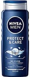 NIVEA MEN Gel douche 3-en-1 Protect & Care (1 x 500 ml), Gel douche homme à l’aloe vera, Soin nettoyant pour homme visage, corps et cheveux