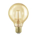 EGLO Lampe LED E27 dimmable, ampoule Edison à incandescence Golden Vintage, éclairage rétro, 4 watts (correspond à 28 watts), 300 lumens, blanc chaud, doré, 1700 Kelvin, G80, Ø 8 cm