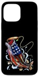 Coque pour iPhone 13 Pro Max Pêche au bar poisson drapeau américain papa père 4 juillet