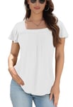 CHNAGMU Blouses for Women Short Sleeve Tunic Tops Casual Square Neck Ladies Loose Summer T Shirts, White, Large