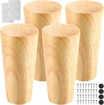 4PCS Pied Meuble Bois, 15CM Pied de Meuble Bois Rond, Pied de Table Bois, Pieds de Meuble Pieds de Rechange avec Plaques de Montage et Vis pour Canapé, Lit, Fauteuil, Armoire.[G578]