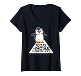 Womens Today Waddle Through Life Penguin Motivation V-Neck T-Shirt