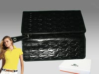 LACOSTE PURSE WALLET Women's Leather Vintage 13L Pied De Croc Slg1 Black NEW