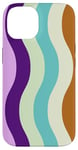 Coque pour iPhone 14 Rose, violet, turquoise à rayures ondulées, rétro années 70, esthétique