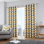 Fusion - Chevron - 100% Cotton Pair of Eyelet Curtains - 90" Width x 72" Drop (228 x 228 cm) in Ochre