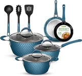 NutriChef 11 Pc Pots and Pans Set Non Stick Cookware with Ceramic Coating, Ergonomic Handles, Induction Ready, Includes Saucepan, Dutch Oven, Large & Small Fry Pans, Royal Blue