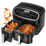 SCUXASH Dual Air Fryer, 10L XXL Visual Airfryer - 12 Presets, Timer Function, Dishwasher-Safe Baskets, Double Drawer Air Fryer for Whole Chicken - Family Size